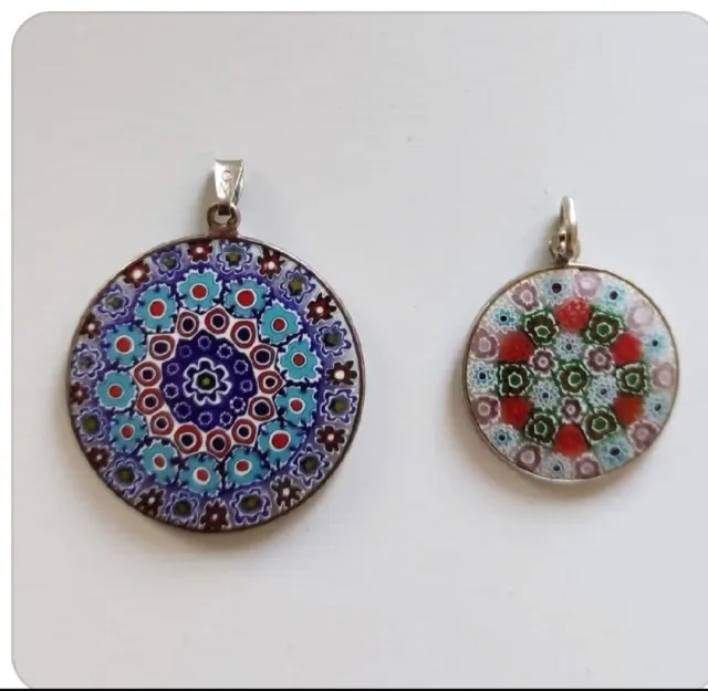 Мурано стил медальони Millefiori, комплект 2 бр., цветно стъкло